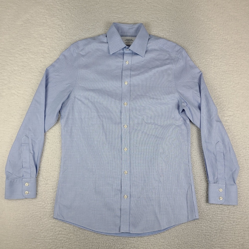Charles Tyrwhitt Dress Shirt Mens 15 - 33 Blue White Non Iron Slim Fit Button Up